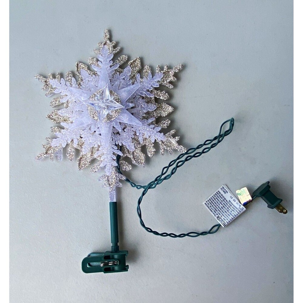 Lighted Snowflake Christmas Tree Topper Glitter Star Clip On 10" Tested Works